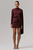 Celeste Burgundy Long Sleeve Mini Dress With Cape Sleeve