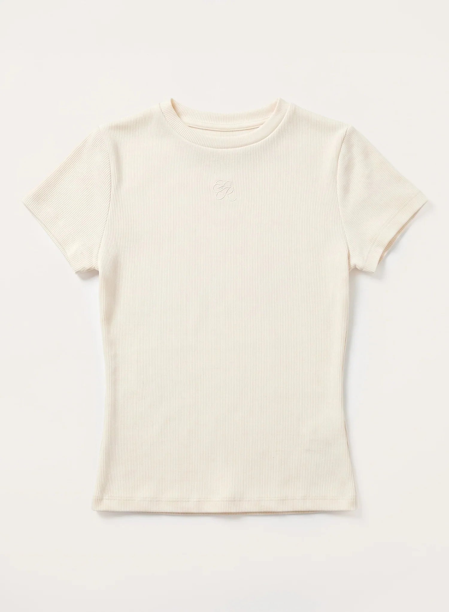Cream Ribbed Branded Cotton Baby Tee