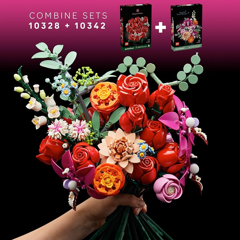 LEGO Botanicals Pretty Pink Flower Bouquet Building Set for Adults Gifts for Birthdays Artificial Flowers for Decor or Table Display 10342