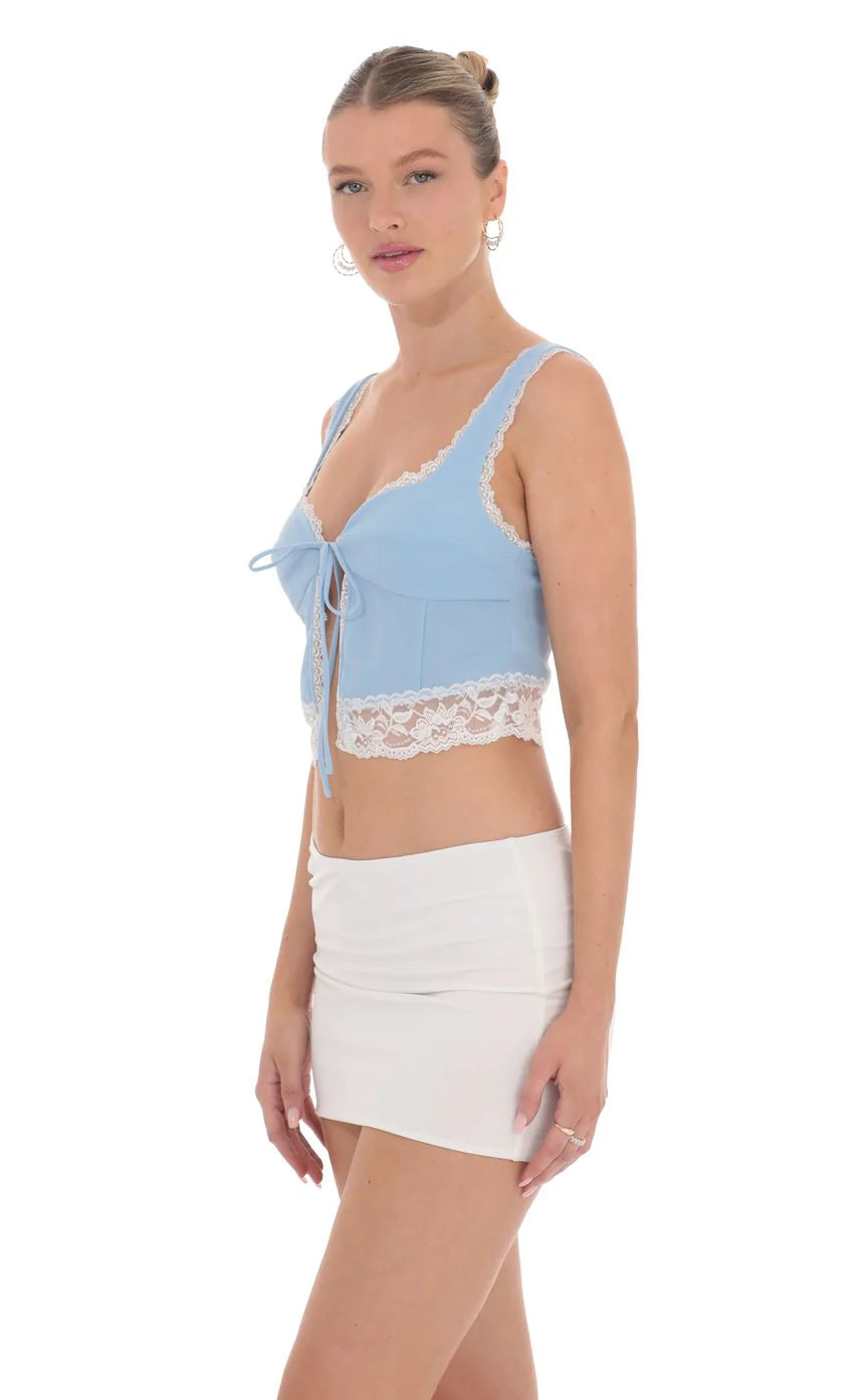 Lace Vest Top in Light Blue