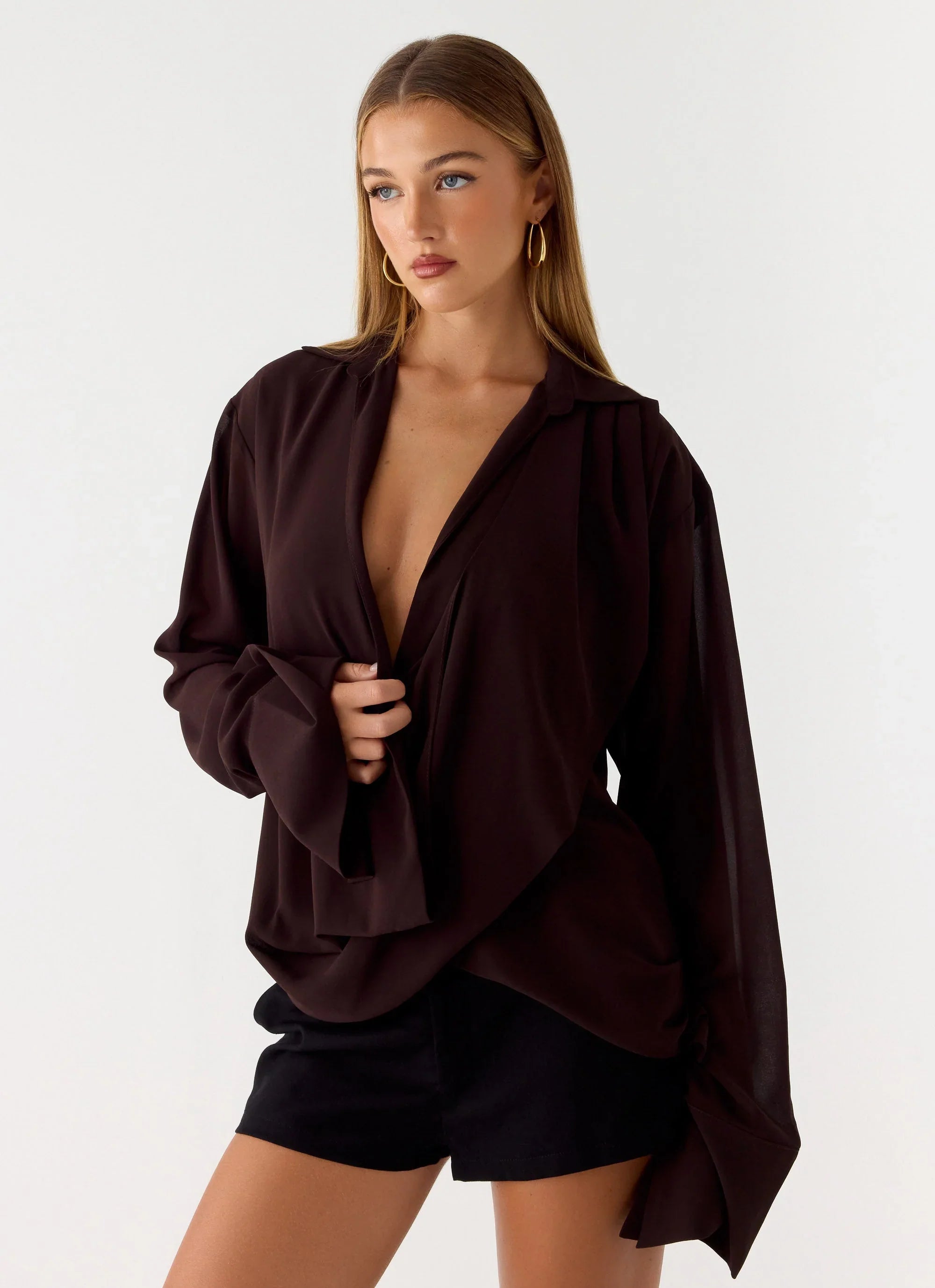 Annah Wrap Shirt Chocolate