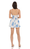 Blue Floral Smocked Ruffle Dress in White
