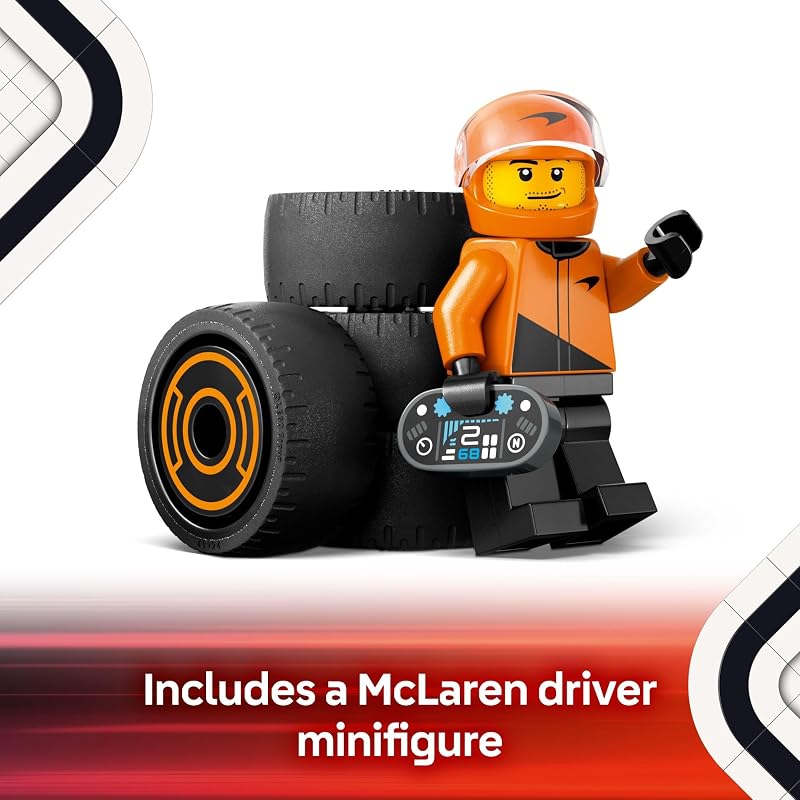 LEGO City F1 Driver with McLaren Race Car Toy Model Car Building Toy Kit for Kids Boys and Girls Ages 6 F1 Collectible for Fans with a Driver Minifigure Gift Idea for Birthdays 60442