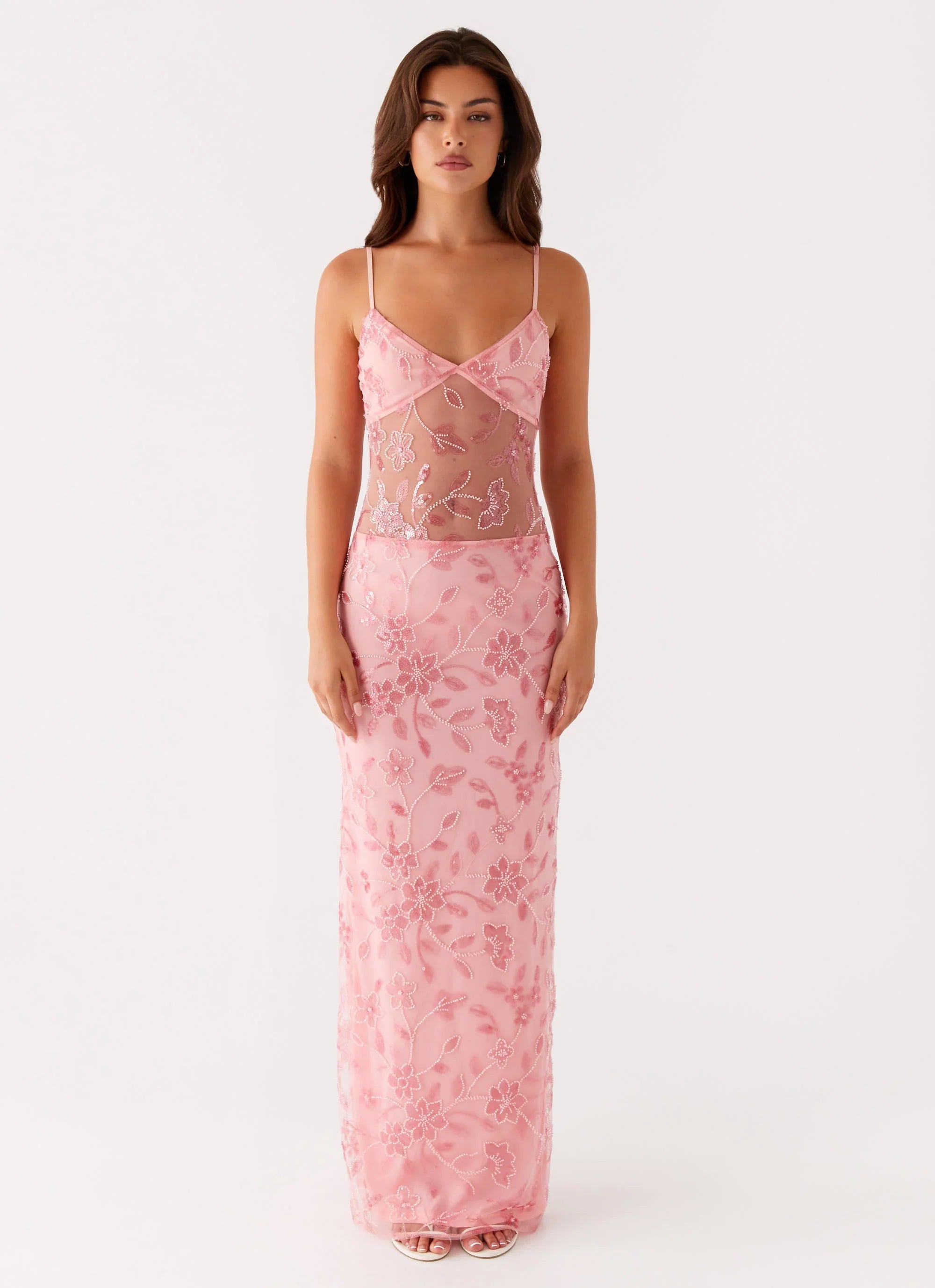 Akira Beaded Maxi Dress Pink Orange