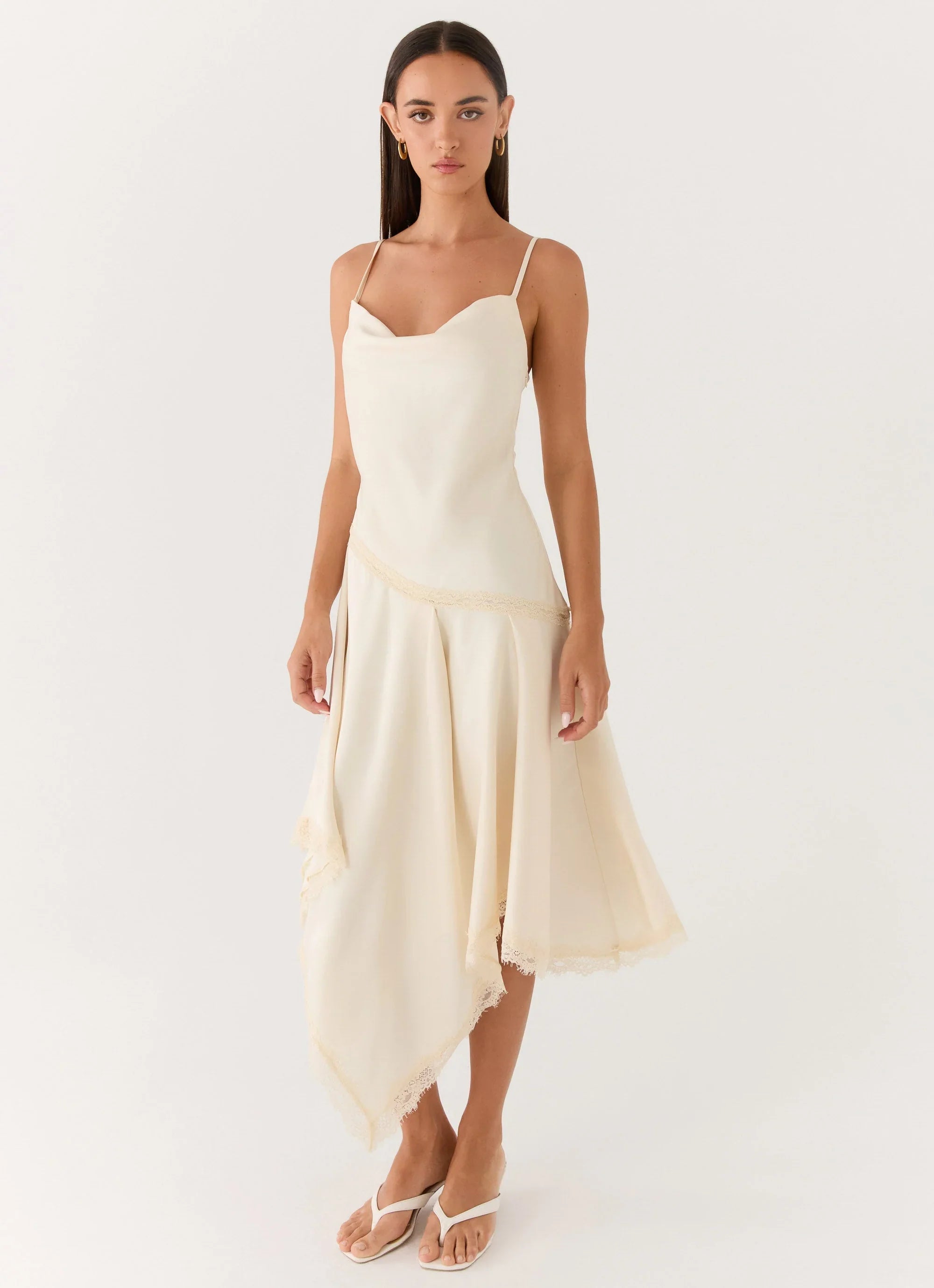 Cleosa Asymmetrical Midi Dress Ivory