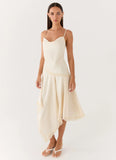 Cleosa Asymmetrical Midi Dress Ivory