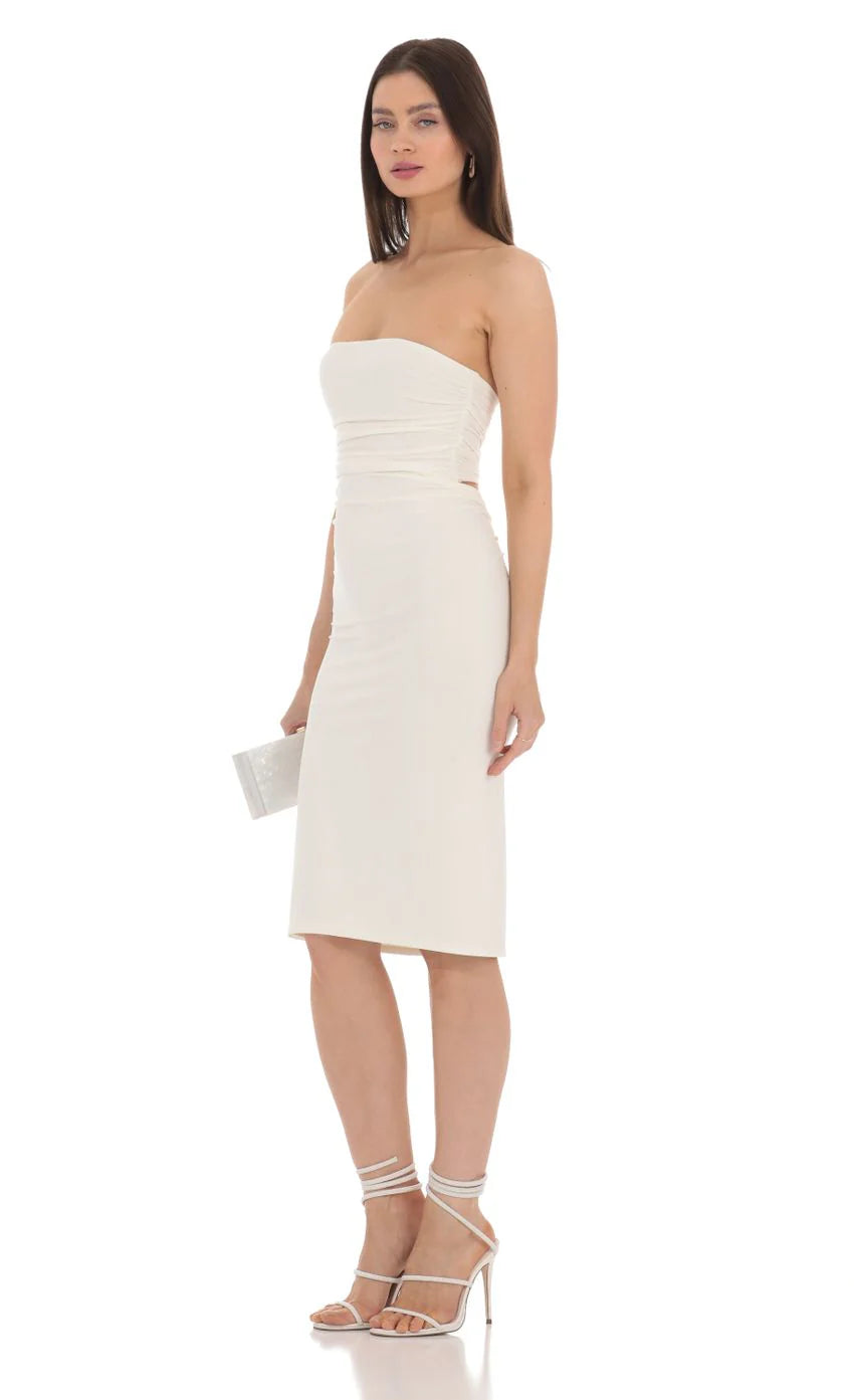 Strapless Midi Dress in White