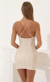 Metallic Ruched Bodycon Dress in Nude