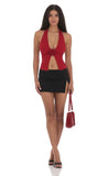 Flower Plunge Neck Top in Red