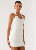 Gloves Up Halter Mini Dress White