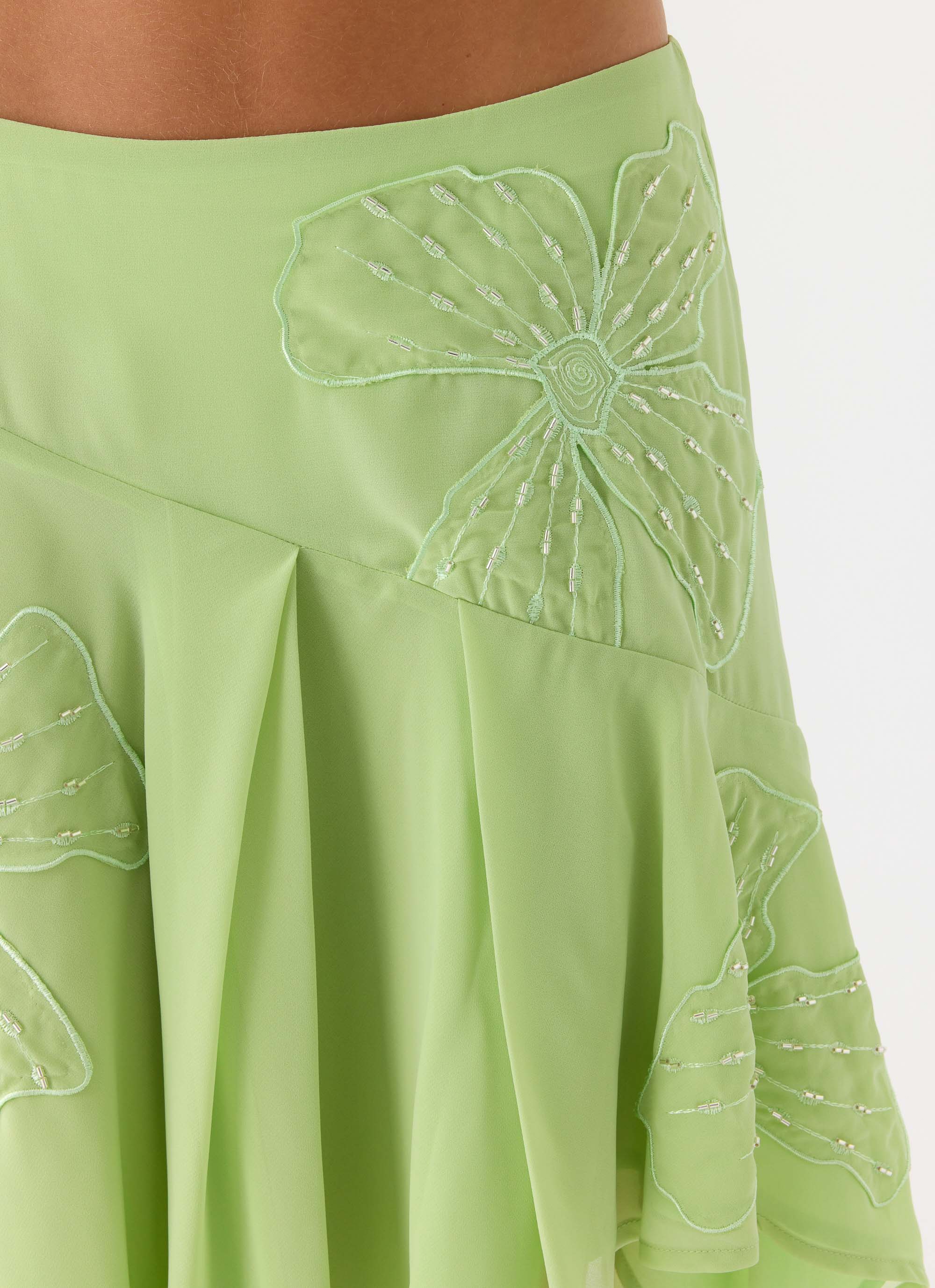 Teneika Beaded Flower Midi Skirt Lime