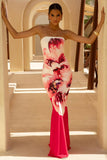 Ceremony Large Pink Floral Print Bandeau Fishtail Maxi Dress