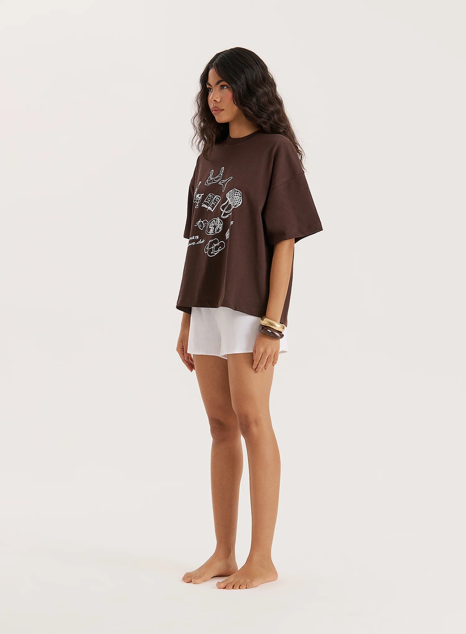 Brown Illustration Print Oversized T Shirt
