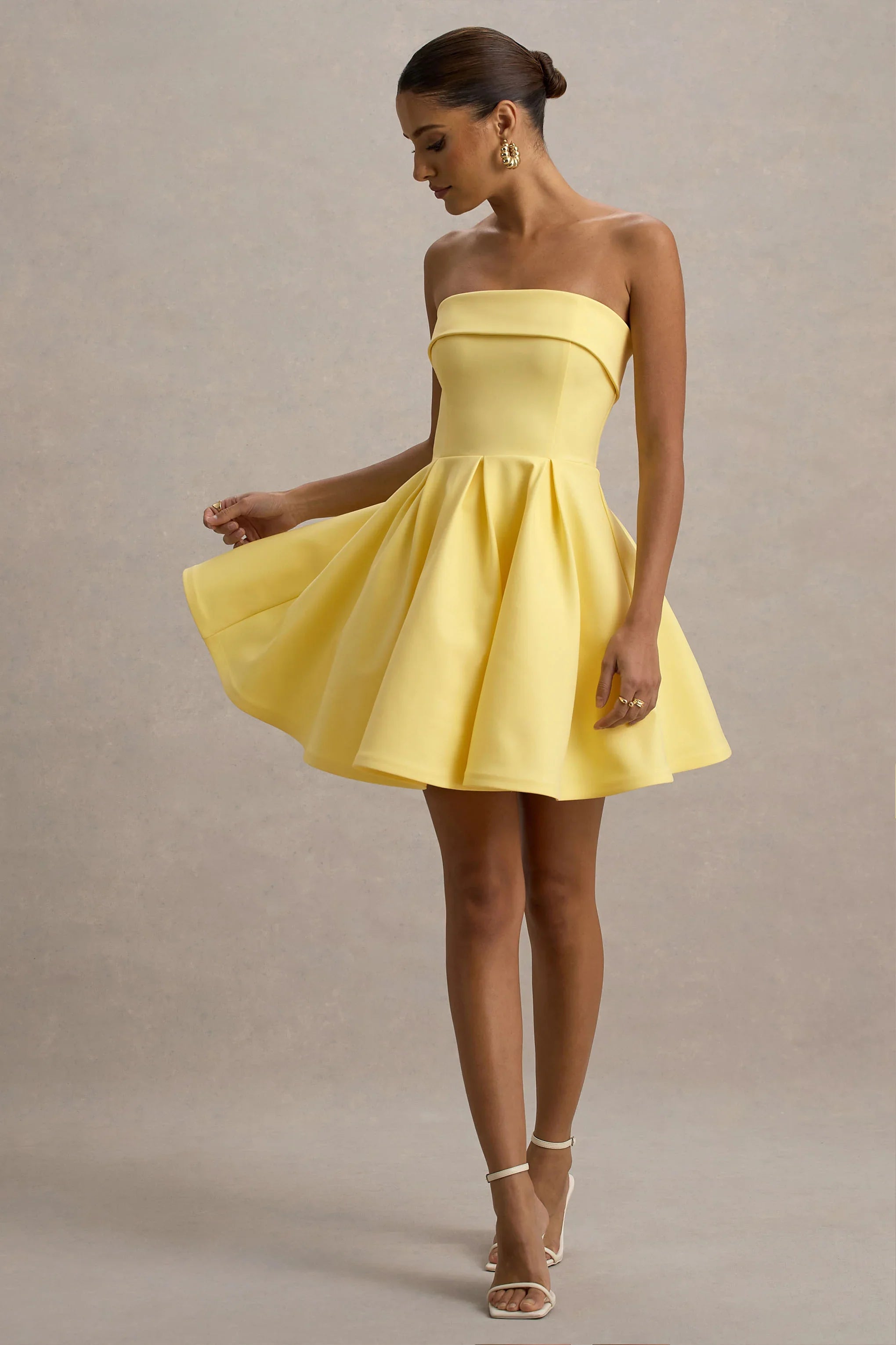 Bruna Lemon Bandeau Skater Mini Dress