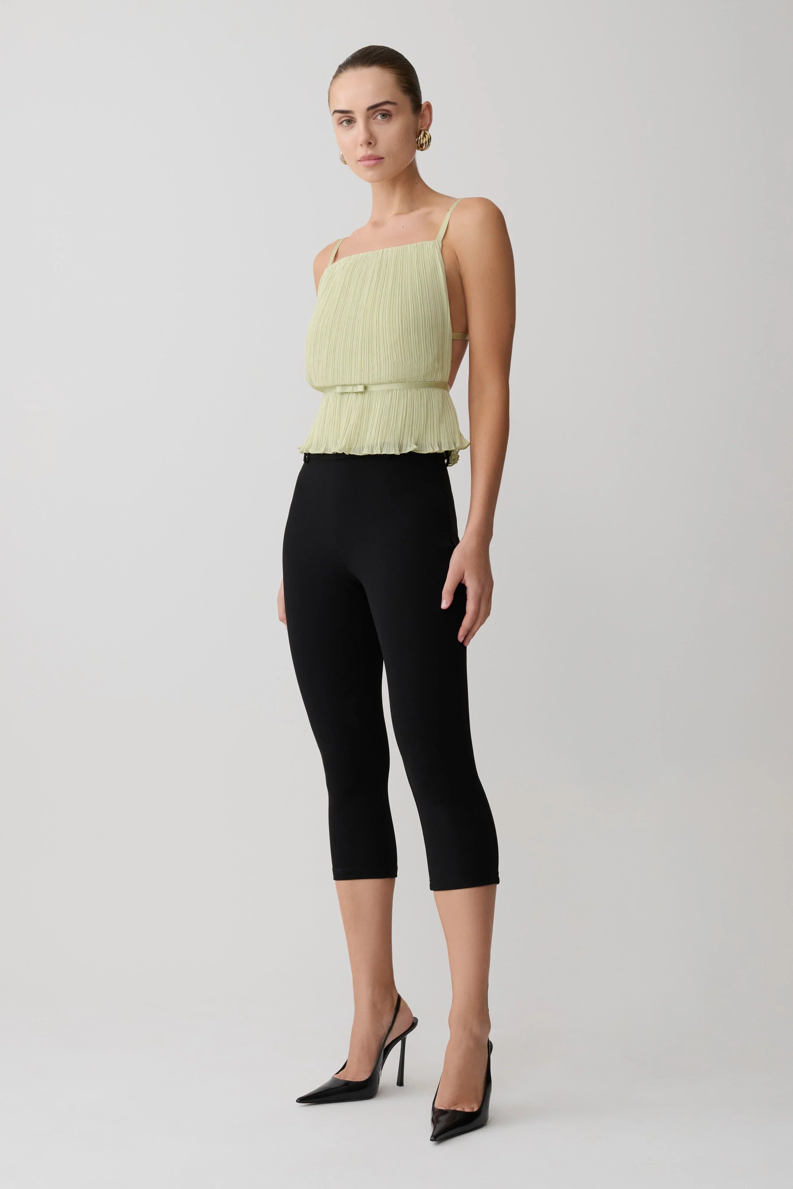 Lilou Pleated Sleeveless Top Sage