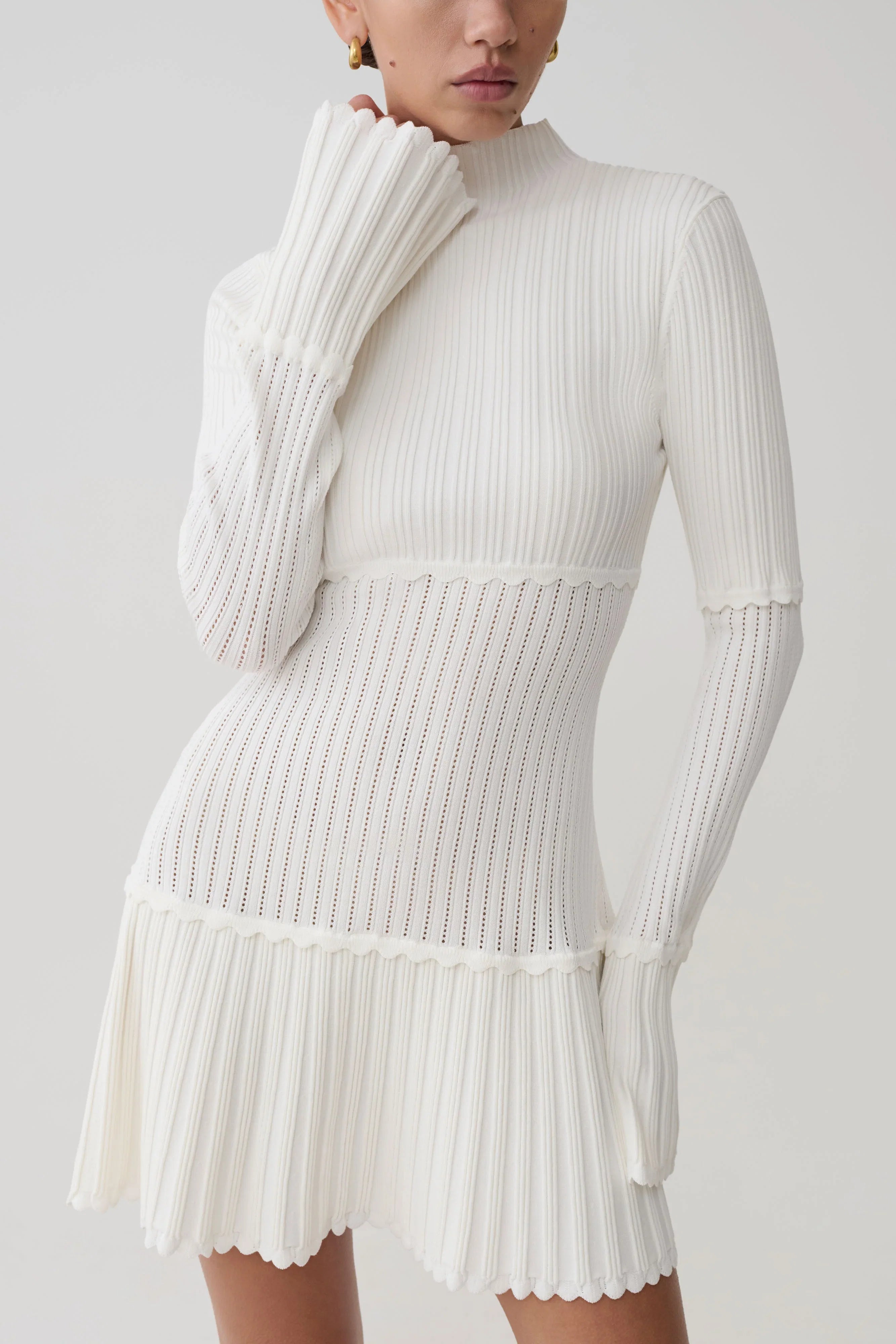 Adena Pointelle Knit Mini Dress Ivory