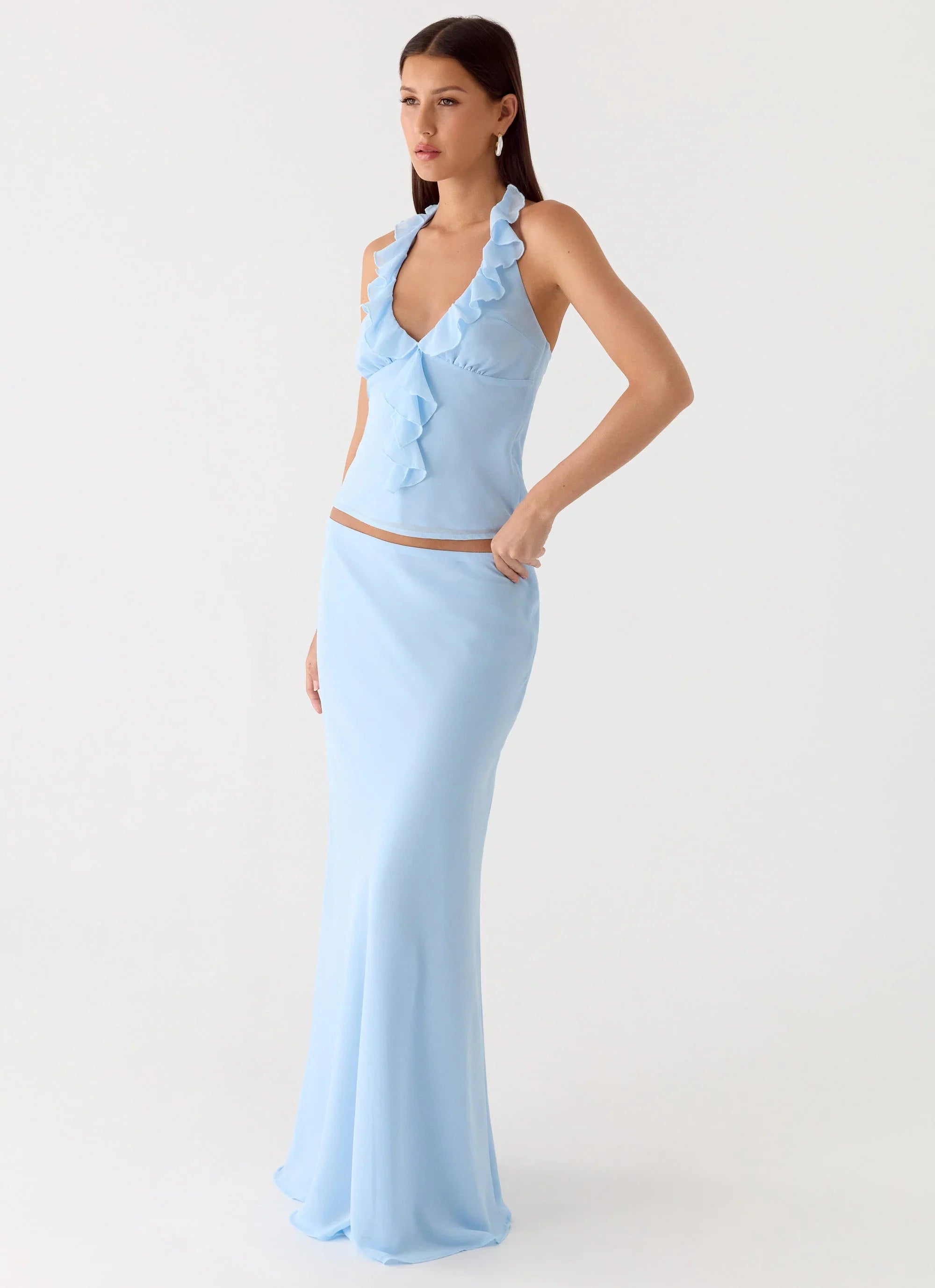 Star Girl Chiffon Maxi Skirt Blue