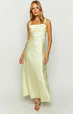 Laria Yellow Satin Formal Maxi Dress