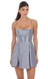 Crinkle Metallic Fit and Flare Dress in Slate Blue