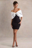 Dewdrop Black White Mini Dress With Oversized Bow