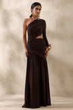 Kinsley Brown Asymmetric Neck Maxi Dress With Body Cut Out Detail
