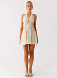Figaro Halter Mini Dress Taupe Stripe