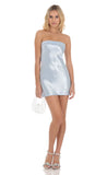 Satin Strapless Slip Dress in Light Blue