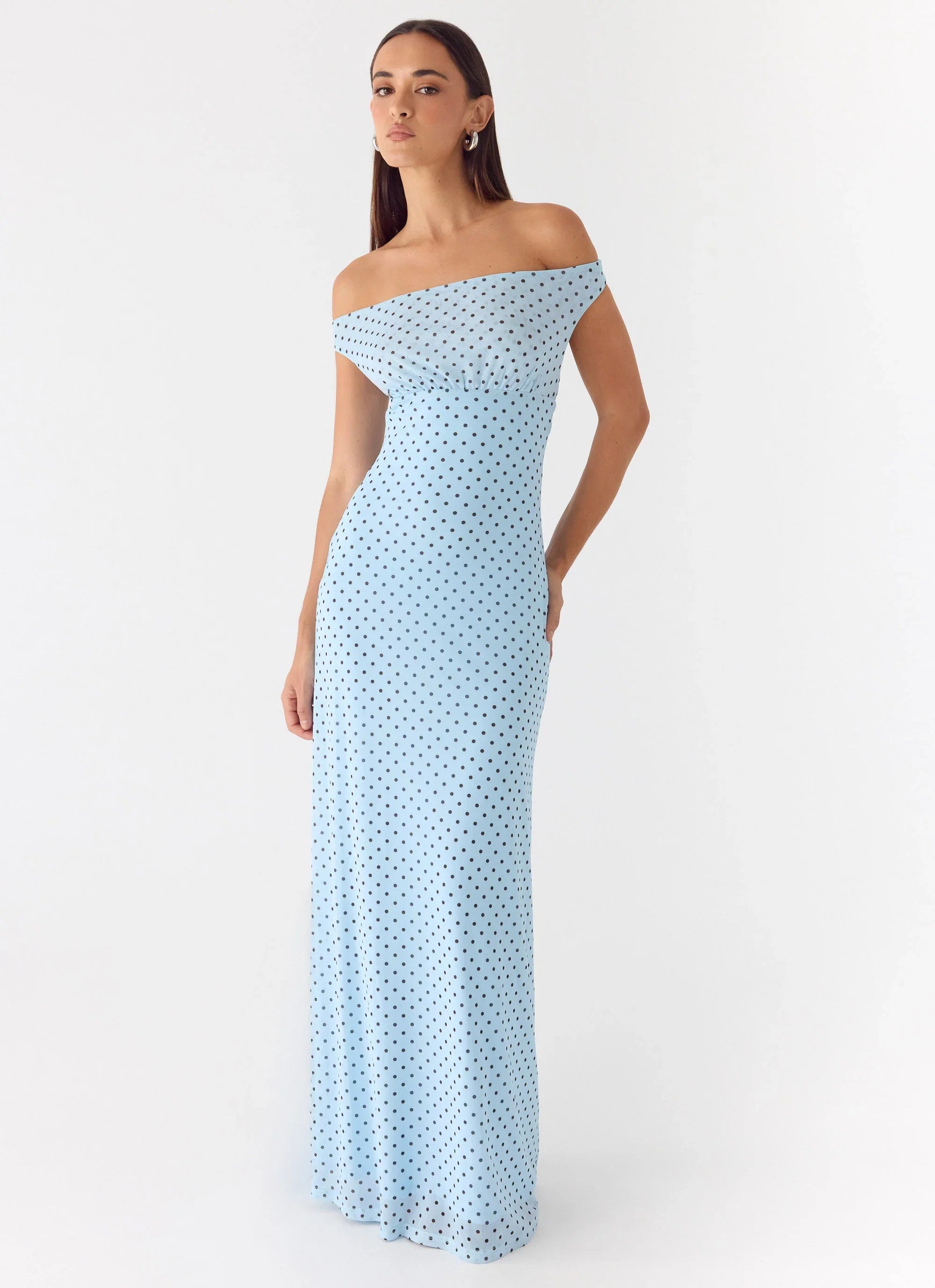 Like Me Now Maxi Dress Blue Mocha Dot