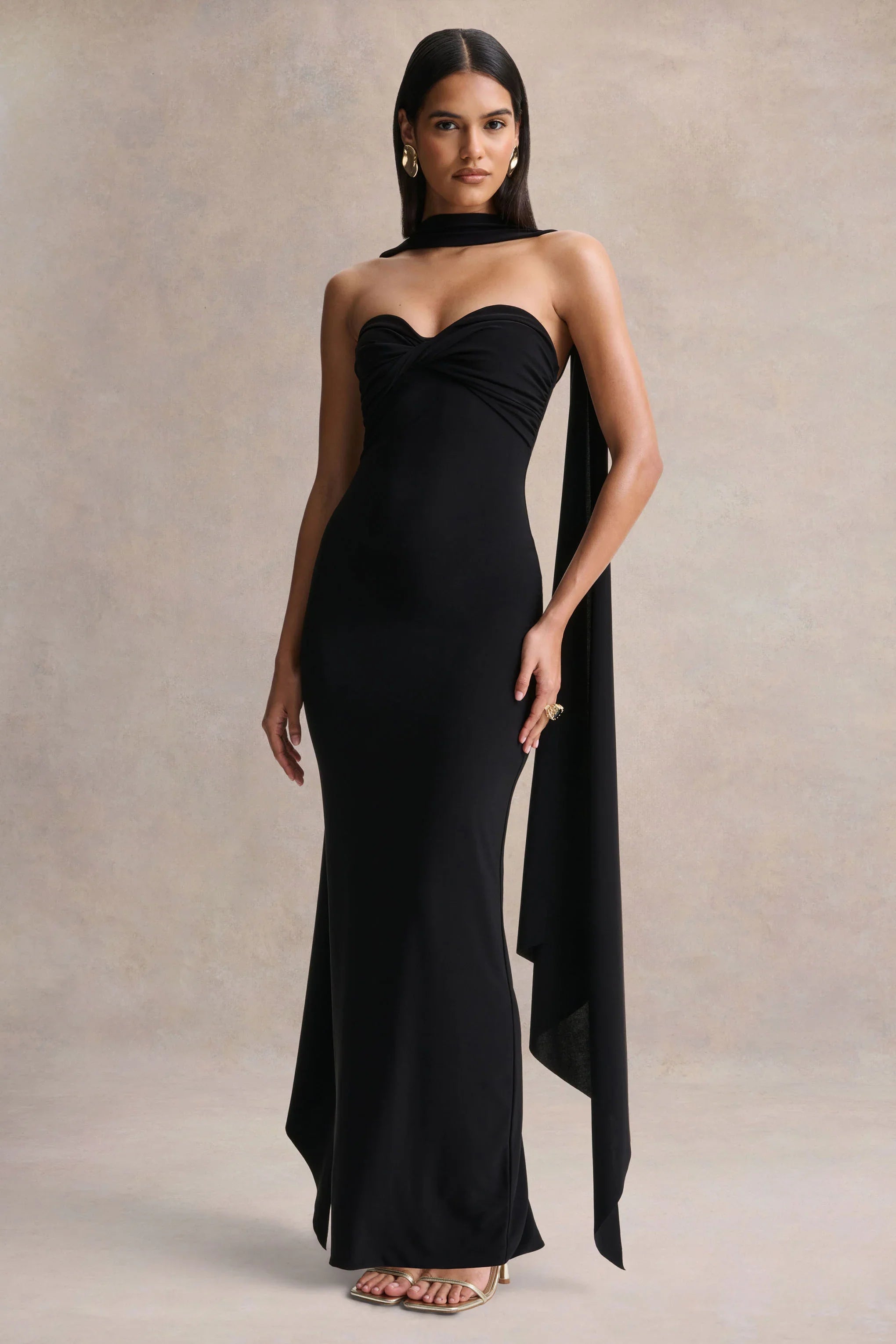 Sheila Black Bandeau Maxi Dress With Scarf Detail