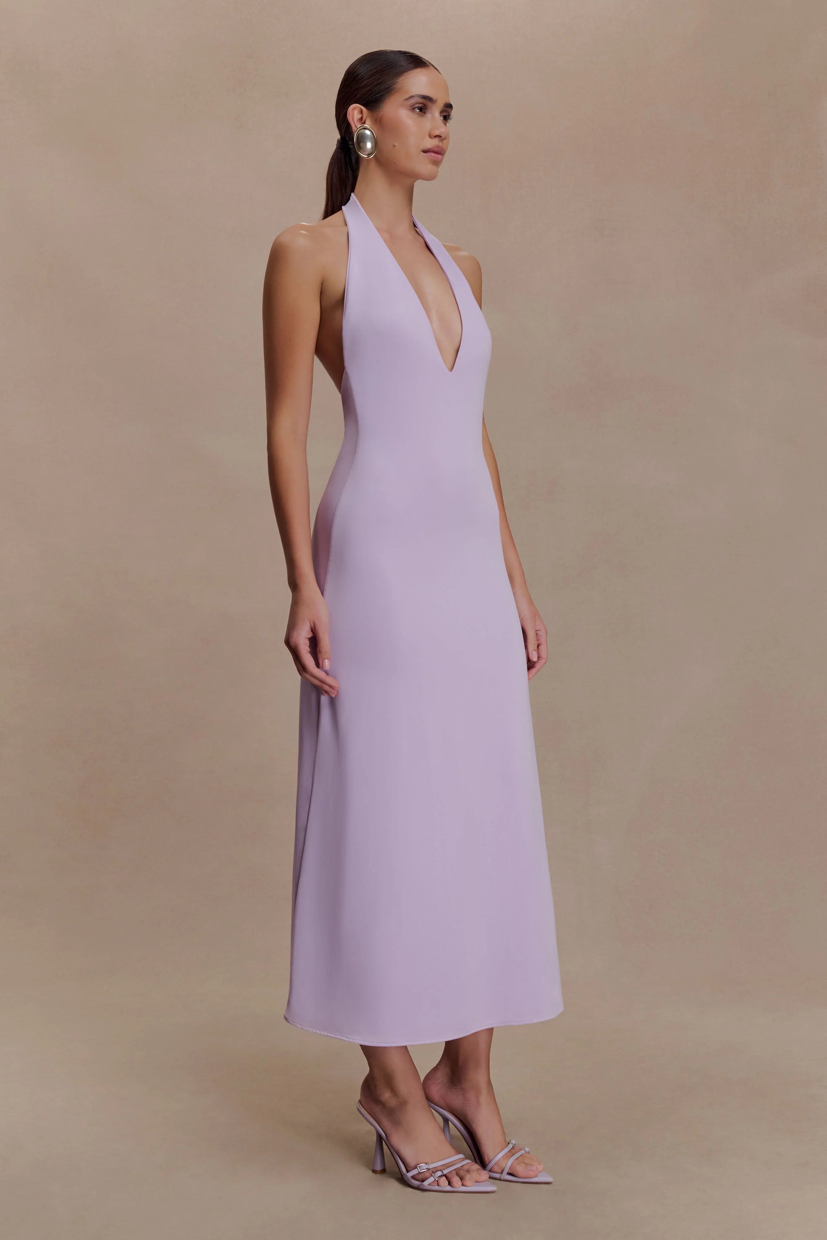Genie Slinky Halter Midi Dress Lilac