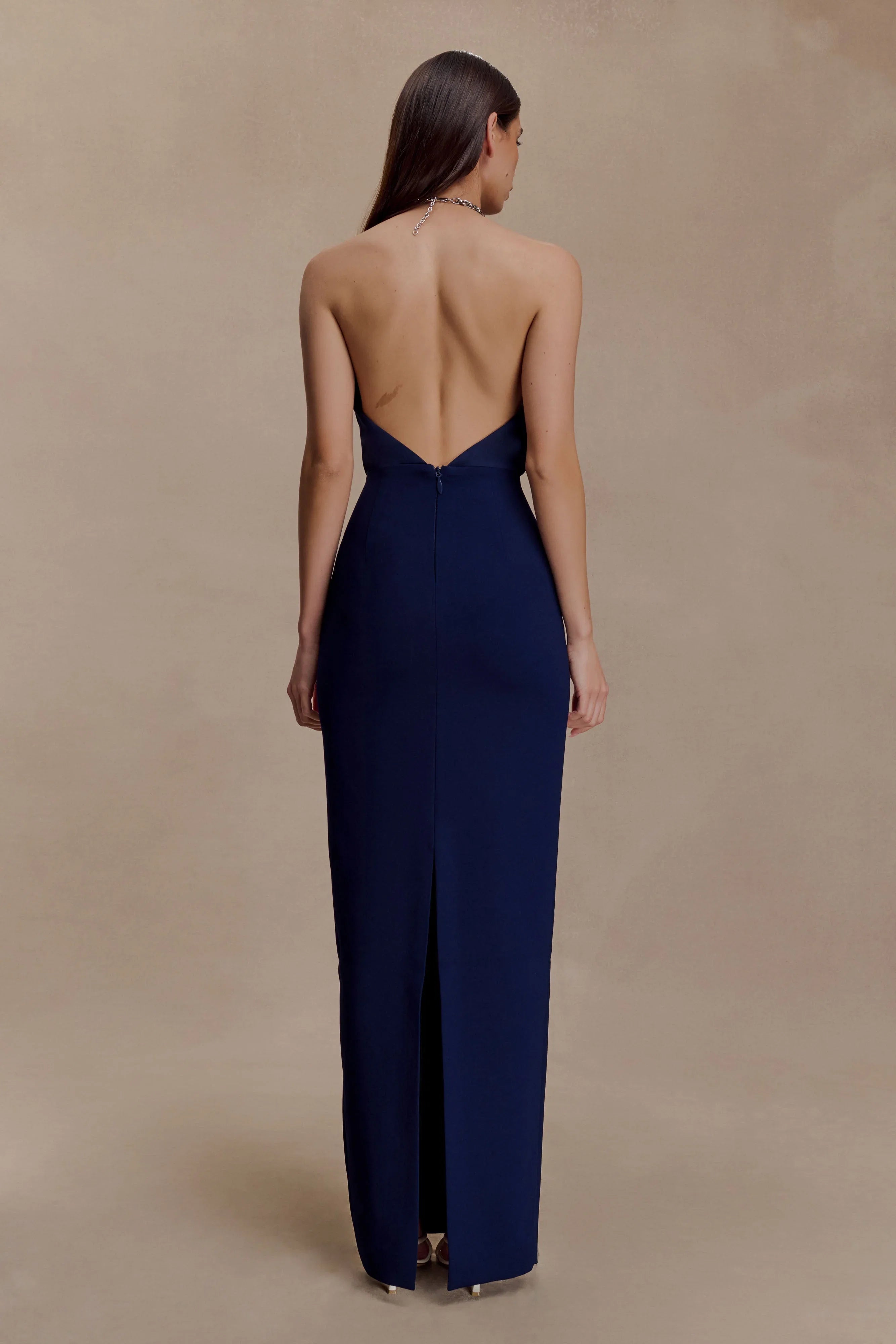 Elina Satin Necklace Maxi Dress Navy