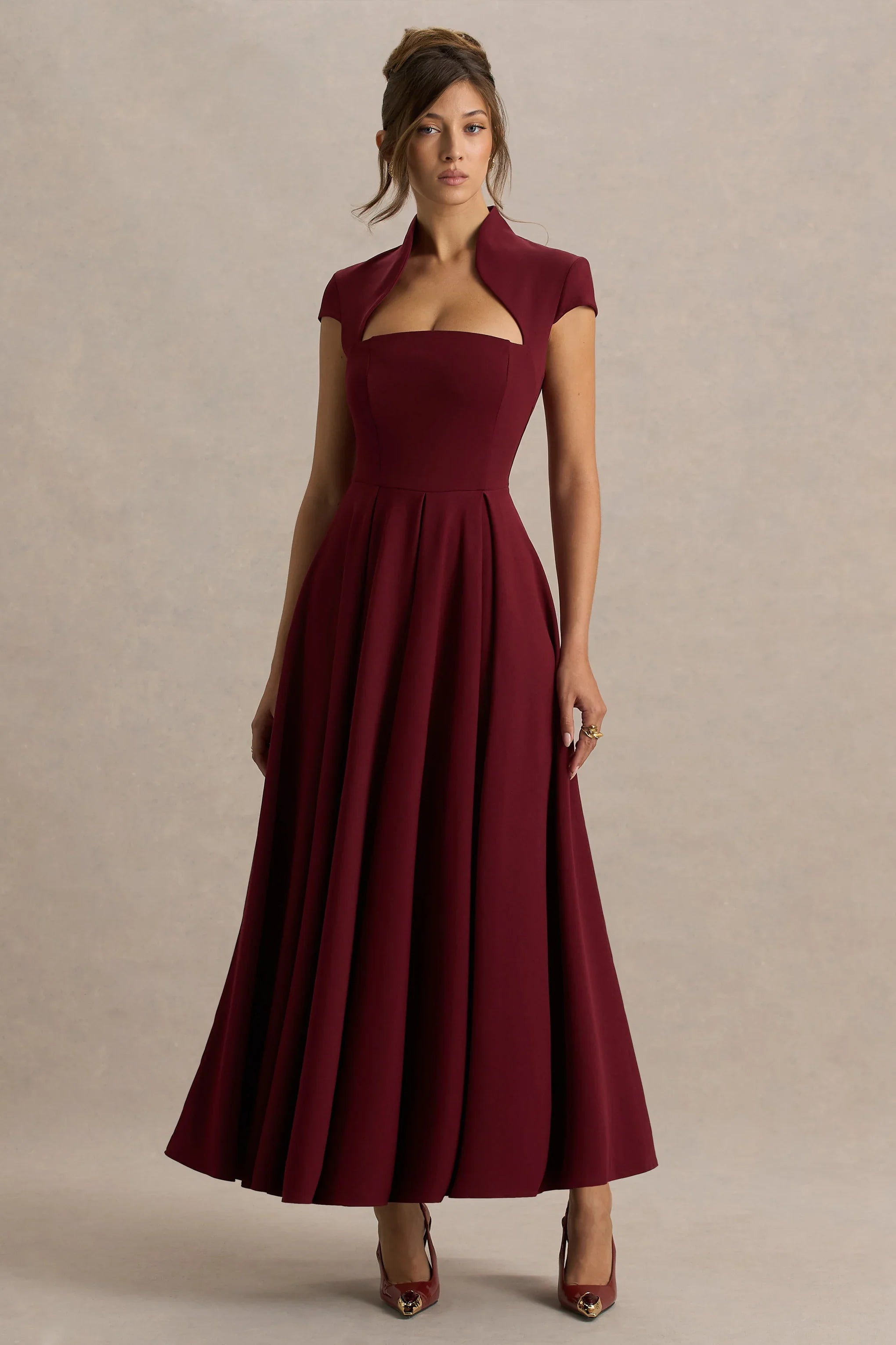 Scarlett Burgundy Square Neck Maxi Dress
