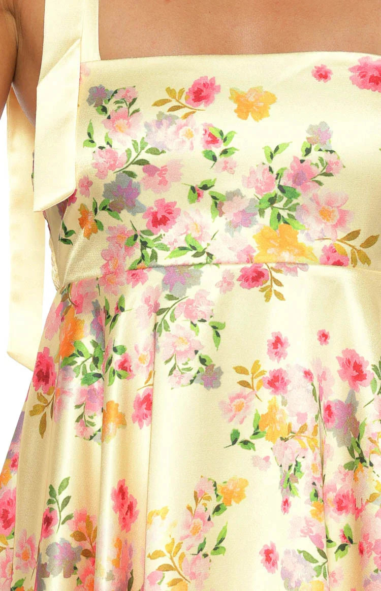 Brilliana Yellow Bloom Mini Dress