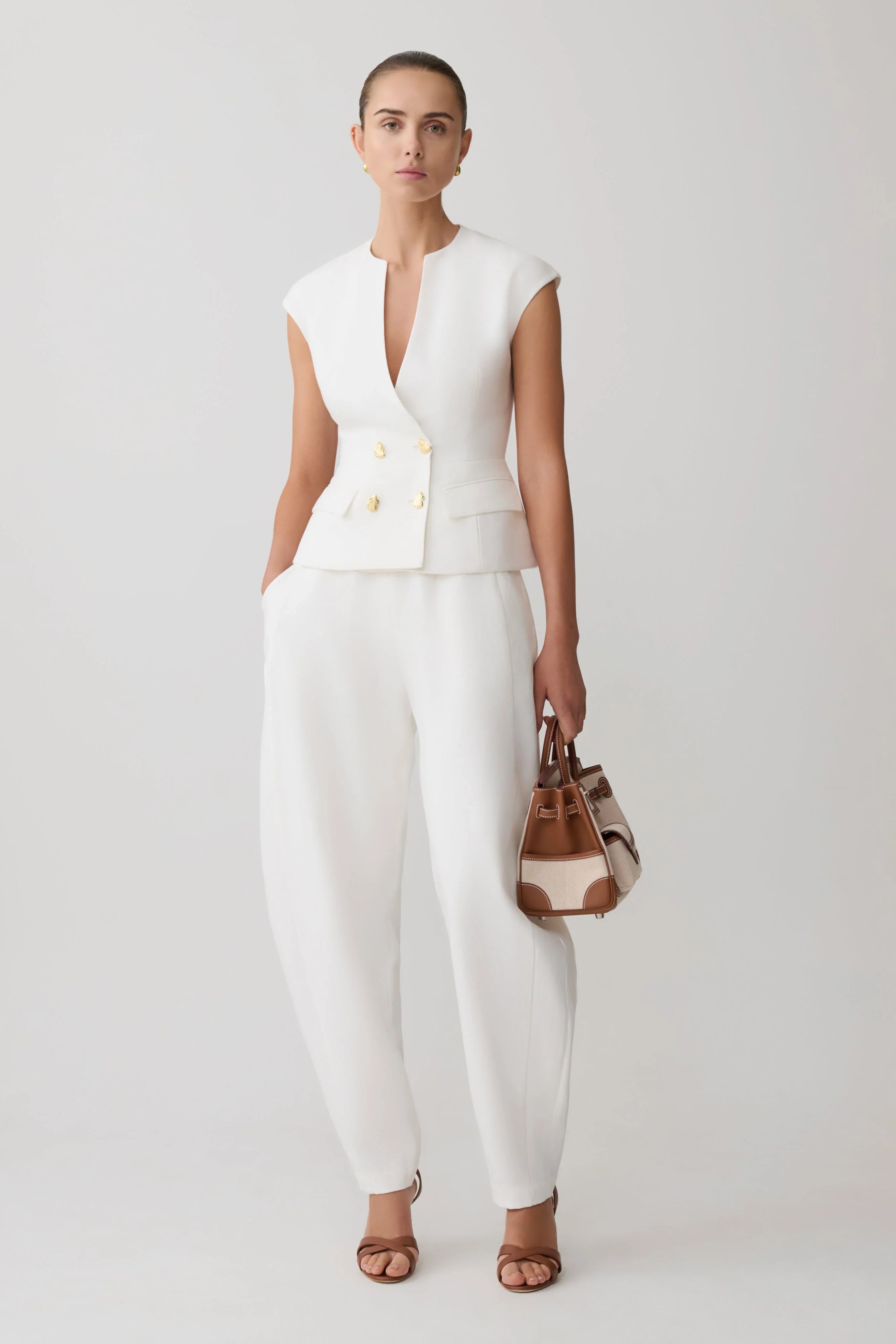Oriana Linen Button Vest White