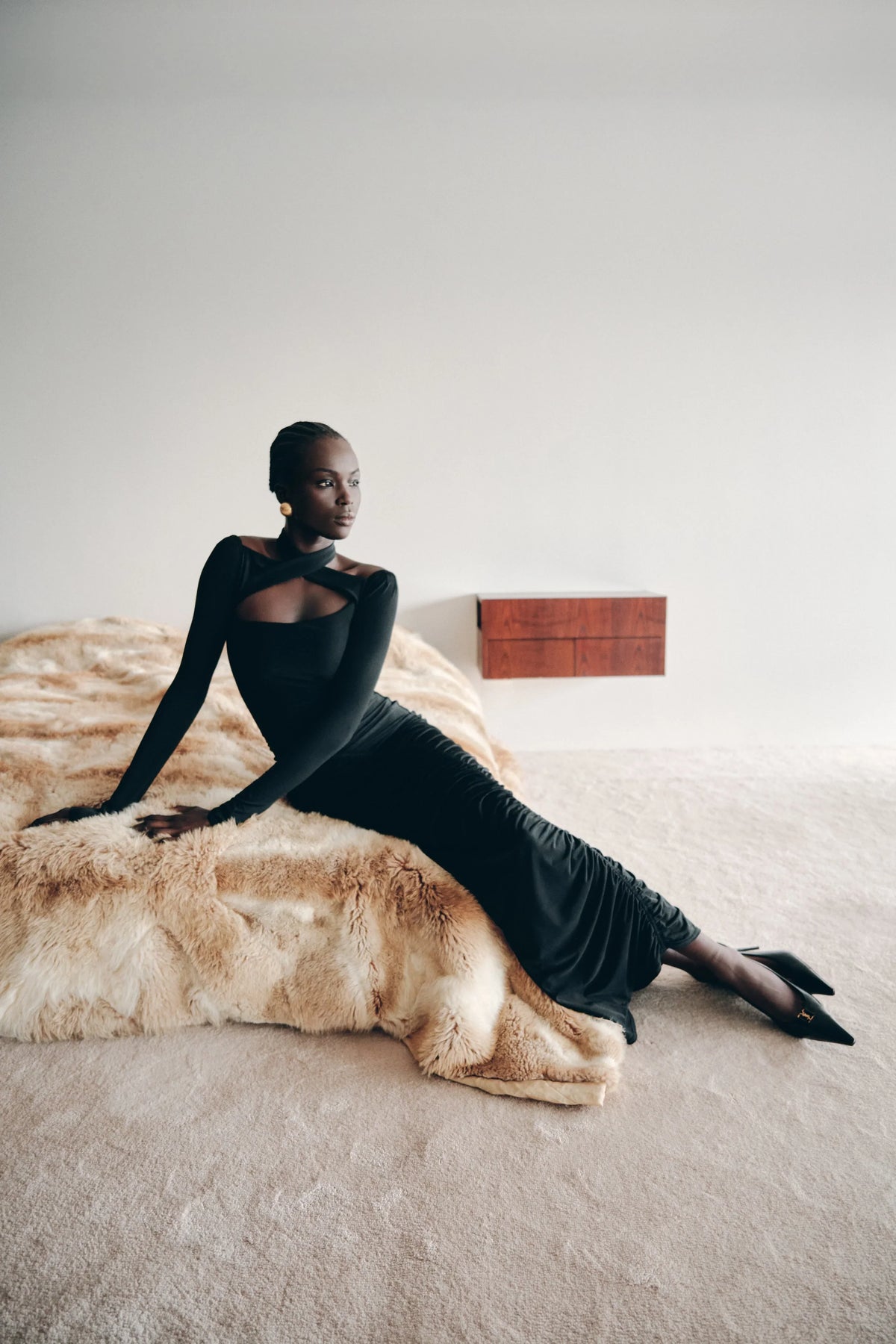 Lyndon Long Sleeve Slinky Maxi Dress Black