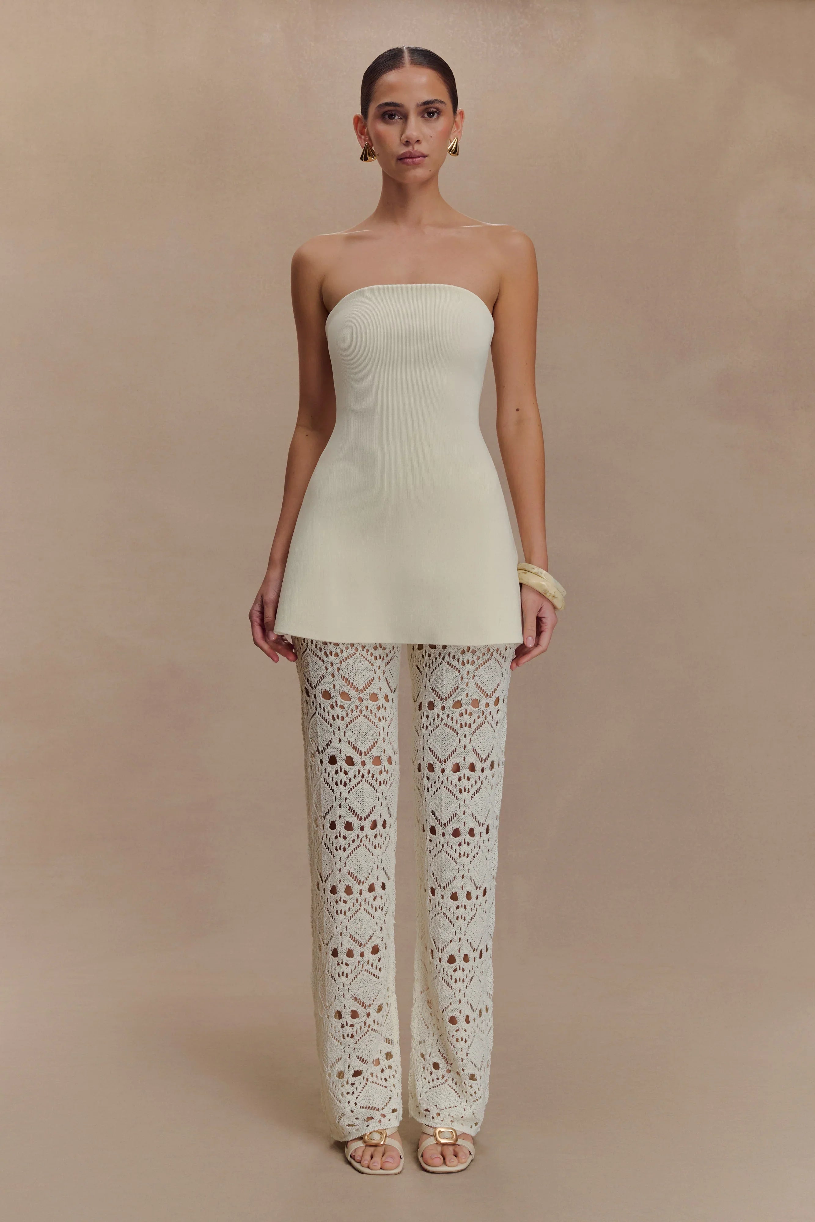 Trena Crochet Knit Pants Ivory