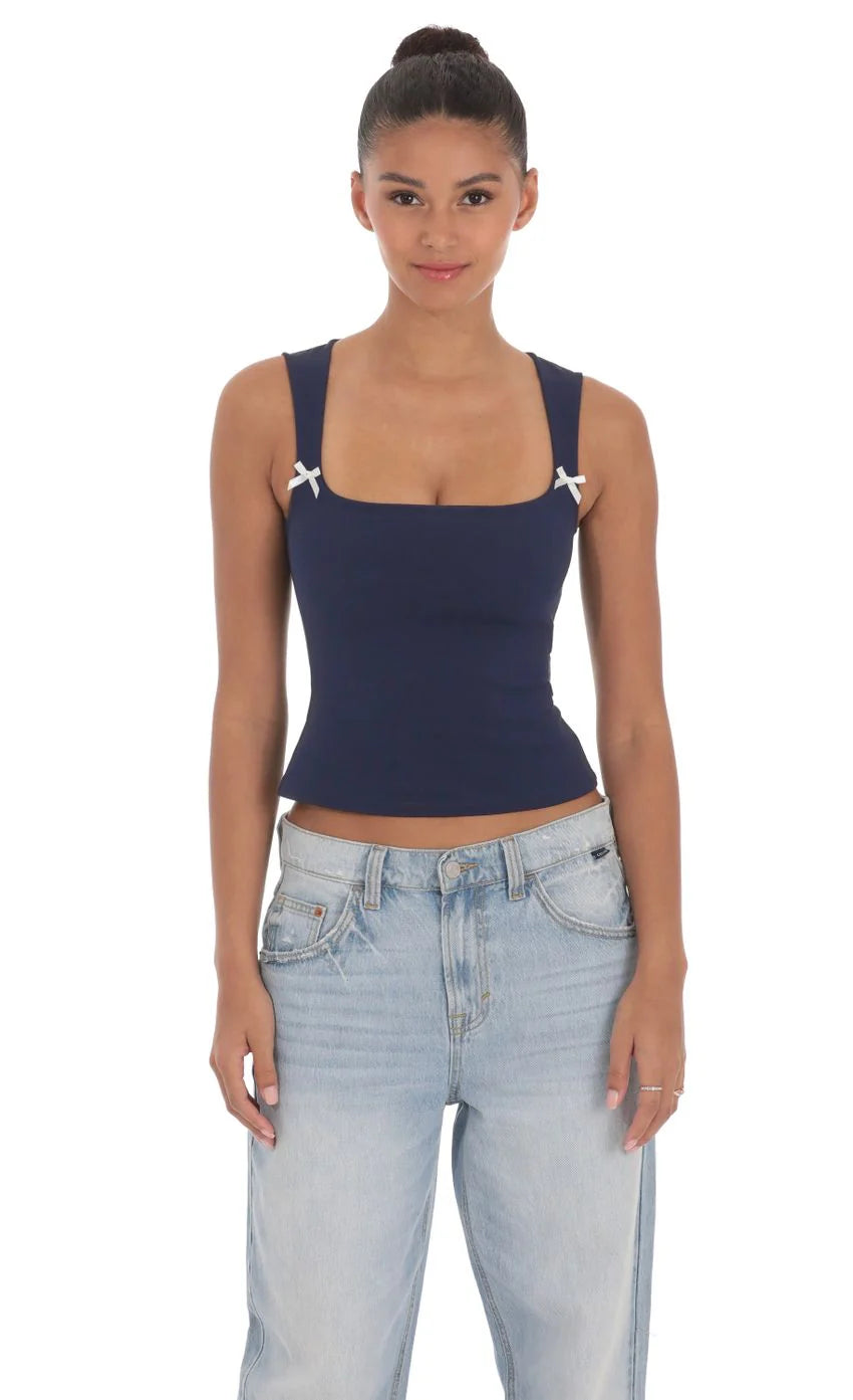 Double Bow Top in Navy