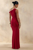 Caelia Red Asymmetric Neck Maxi Dress With Gold Detailing And Sash