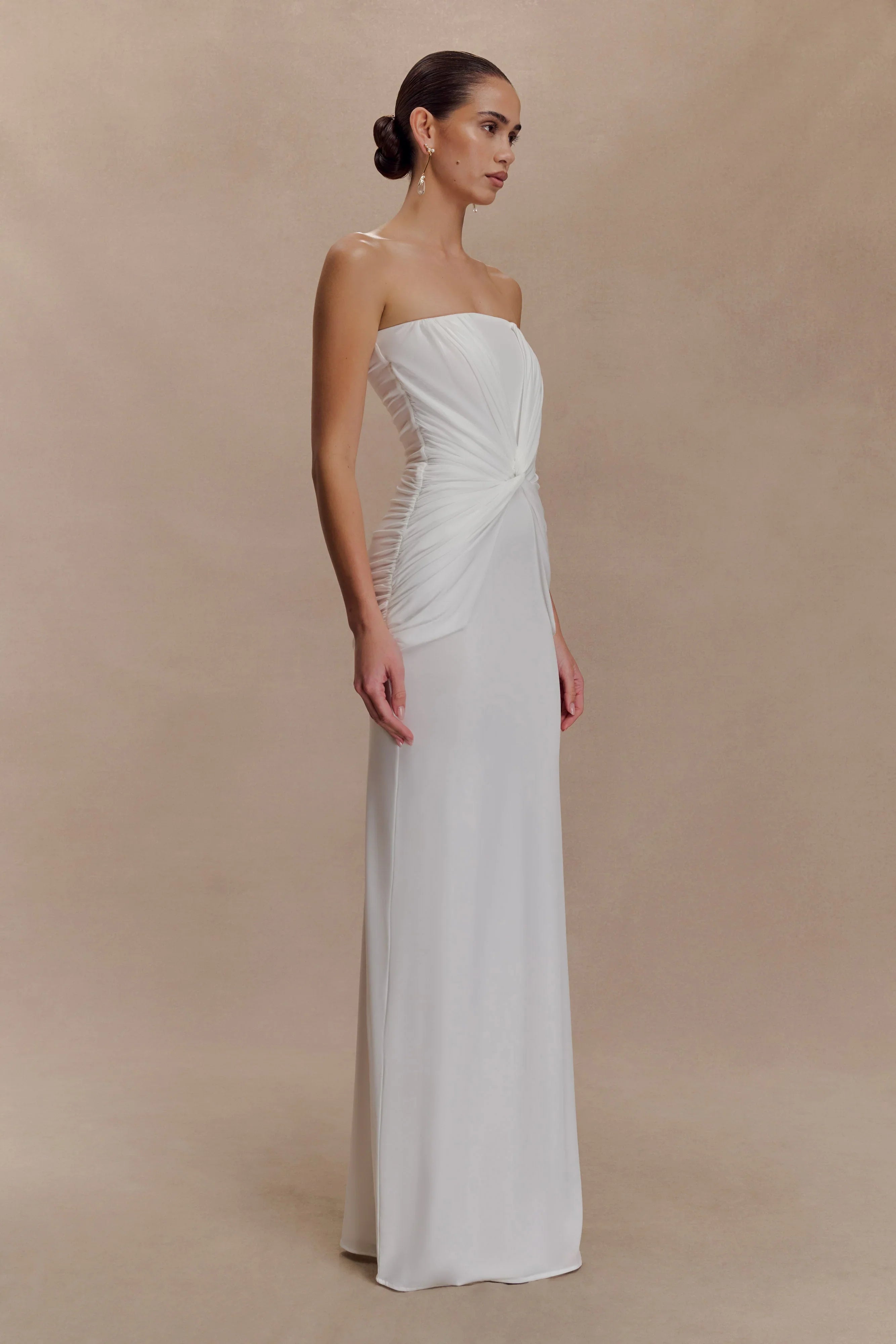 Mirren Strapless Slinky Maxi Dress White
