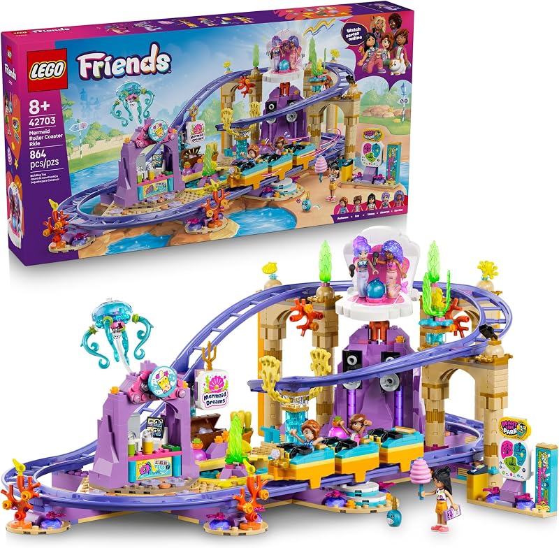 LEGO Friends Mermaid Roller Coaster Ride 42703 Building Toy for Girls Boys Ages 8 Functional Toy Roller Coaster Playset W 8 Minidolls 864 pieces Gift for Birthdays