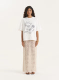 Cream Illustration Print Oversized T Shirt