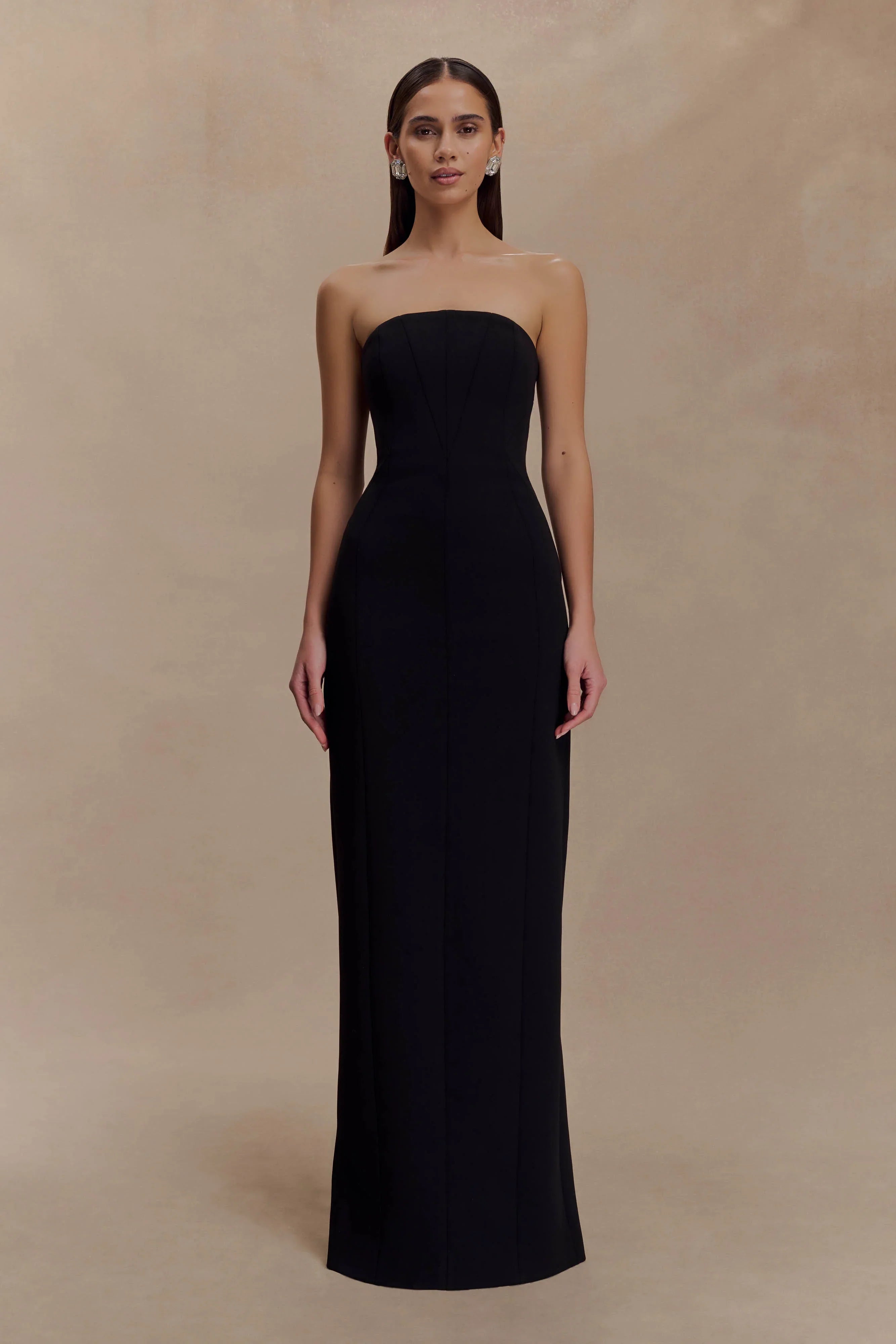 Kalila Strapless Crepe Maxi Dress Black