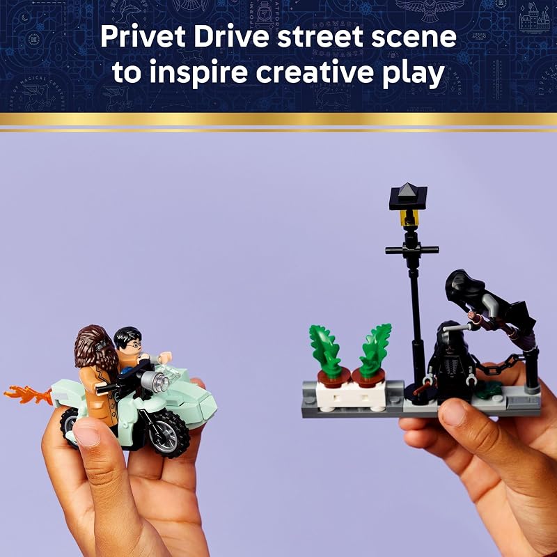 LEGO Harry Potter Hagrid Harrys Privet Drive Escape Building Toy for Boys Girls Pretend Play Set for Kids Ages 8 W Mini Hagrids Motorcycle 4 Minifigures Gift for Birthdays 76459