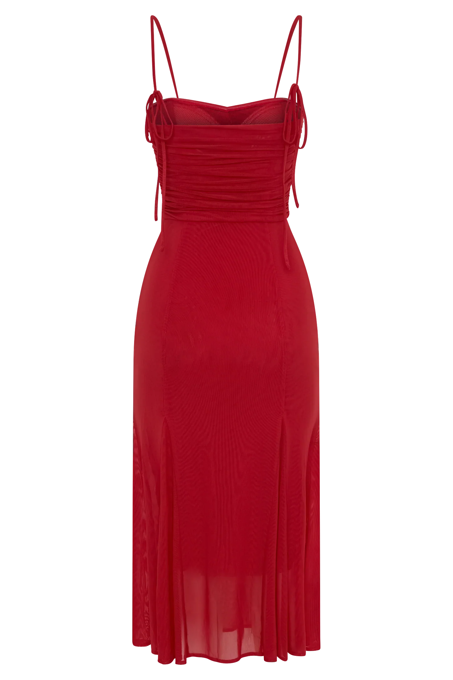 Willa Gathered Mesh Midi Dress Ruby