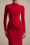 Alula Red High Neck Maxi Dress With Twist Detail