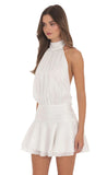 Shimmer Mock Neck Halter Dress in White