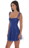 Sequin Ruffle Strap A Line Dress in Blue