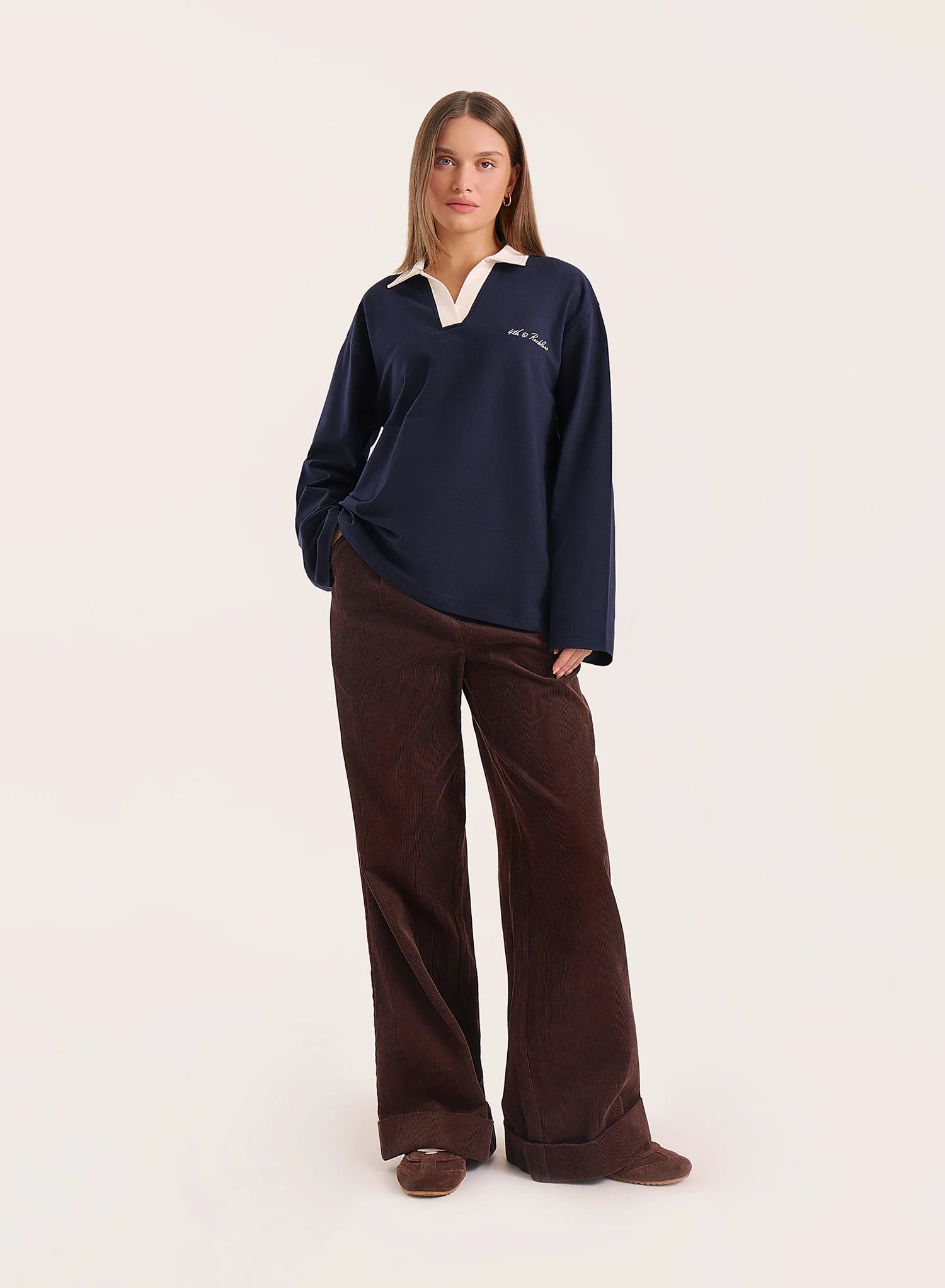 Navy Branded Contrast Collar Rugby Shirt