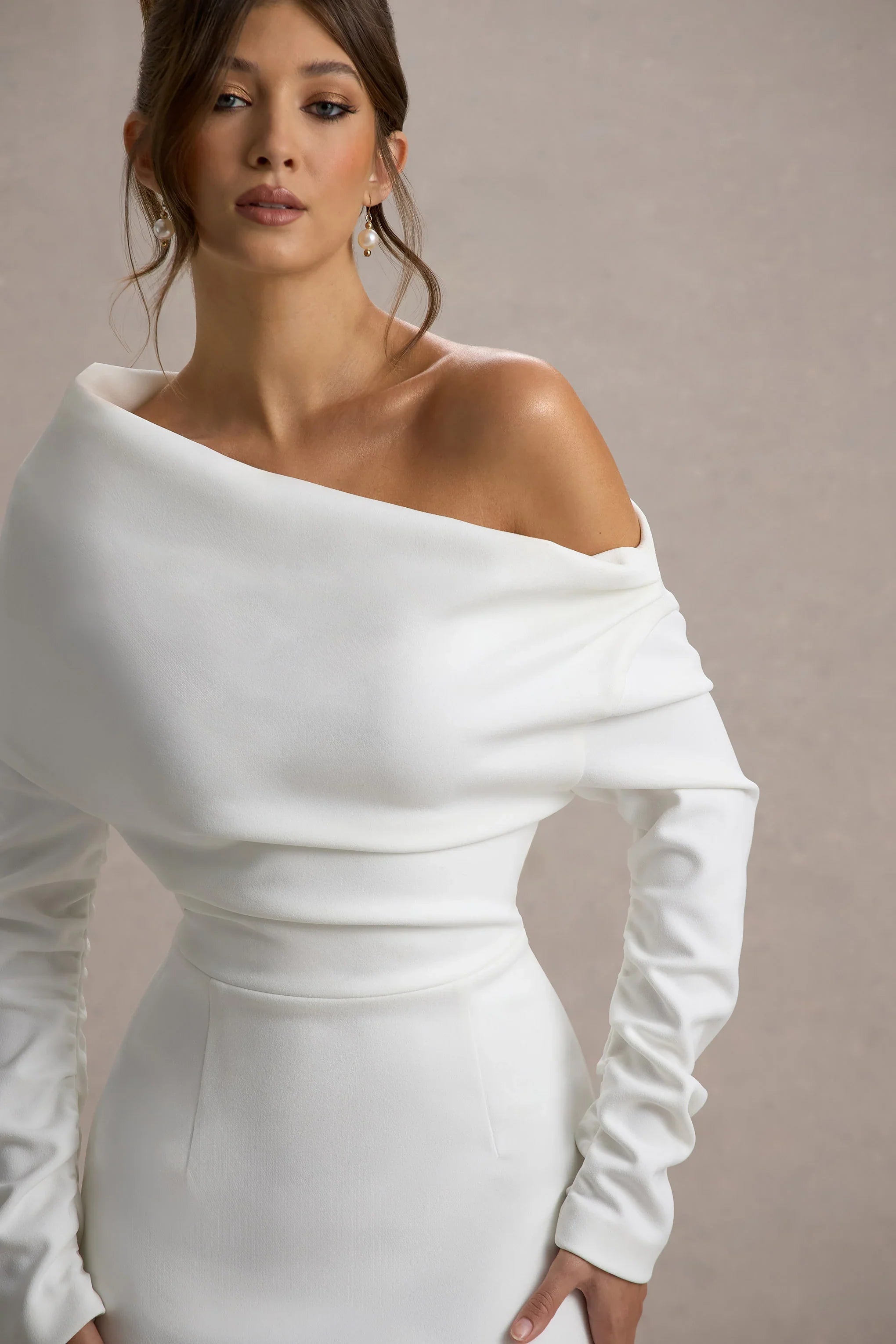 Lou White One Shoulder Asymmetric Maxi Dress
