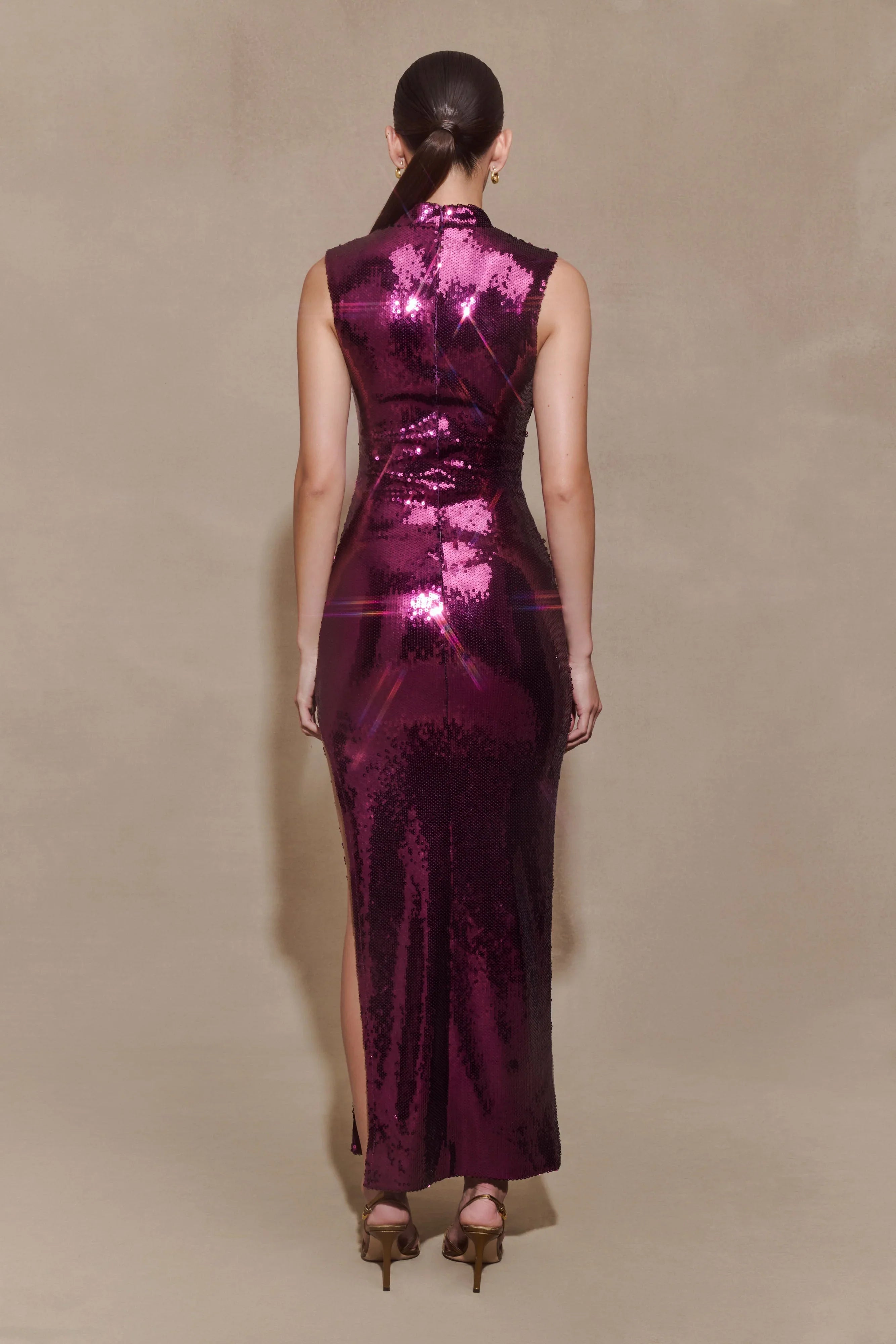 Veronica Sequin Midi Dress Plum